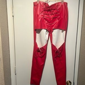 Red leather pants
